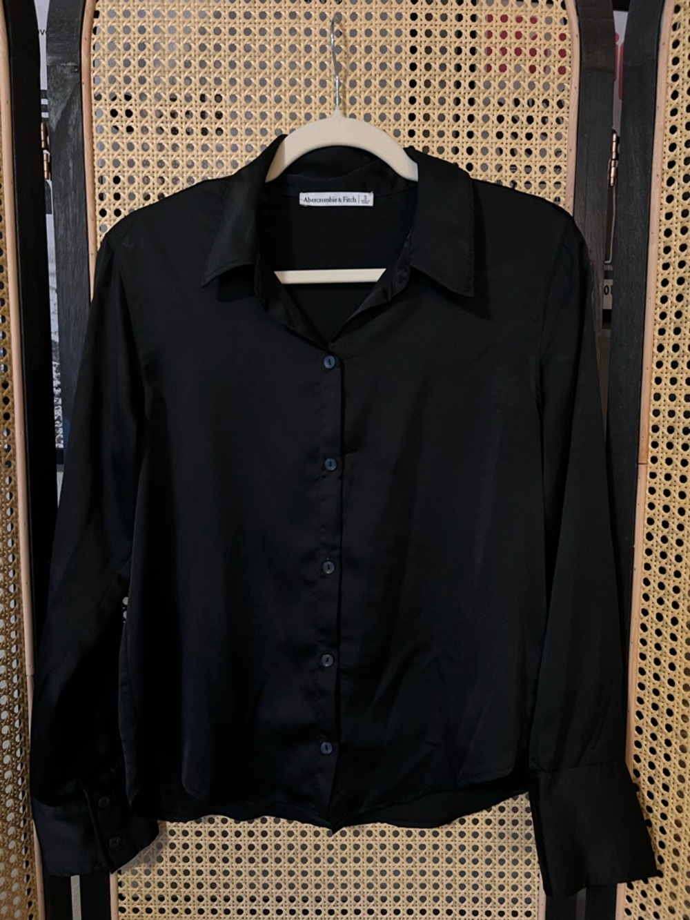 Abercrombie Black Satin Button-Down Blouse